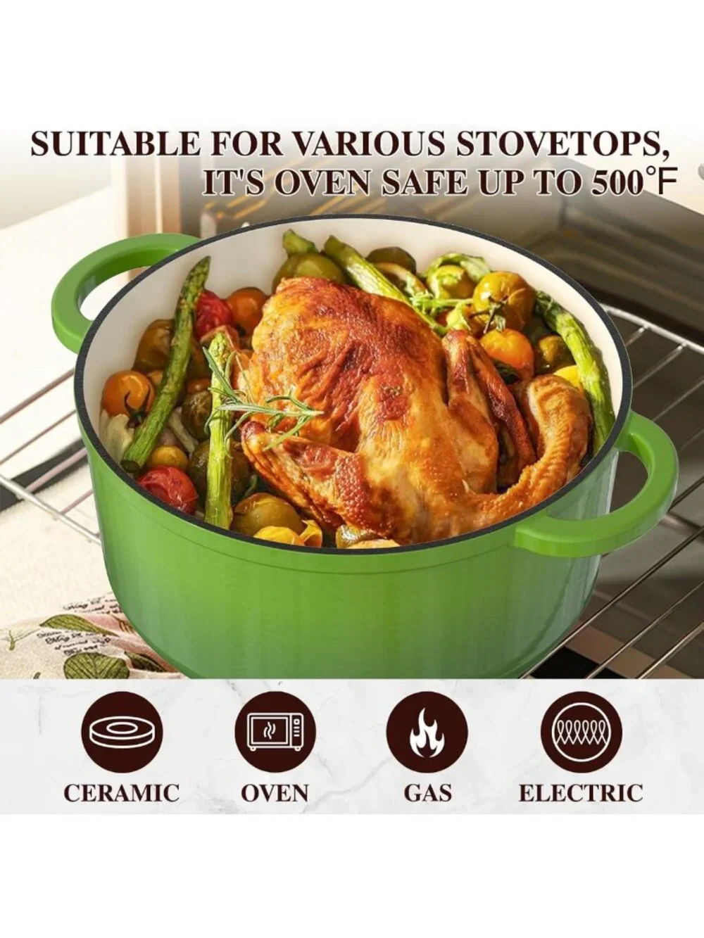 5QT Enameled Cast Iron Dutch Oven Pot with Lid - Heavy-Duty Cookware for Baking